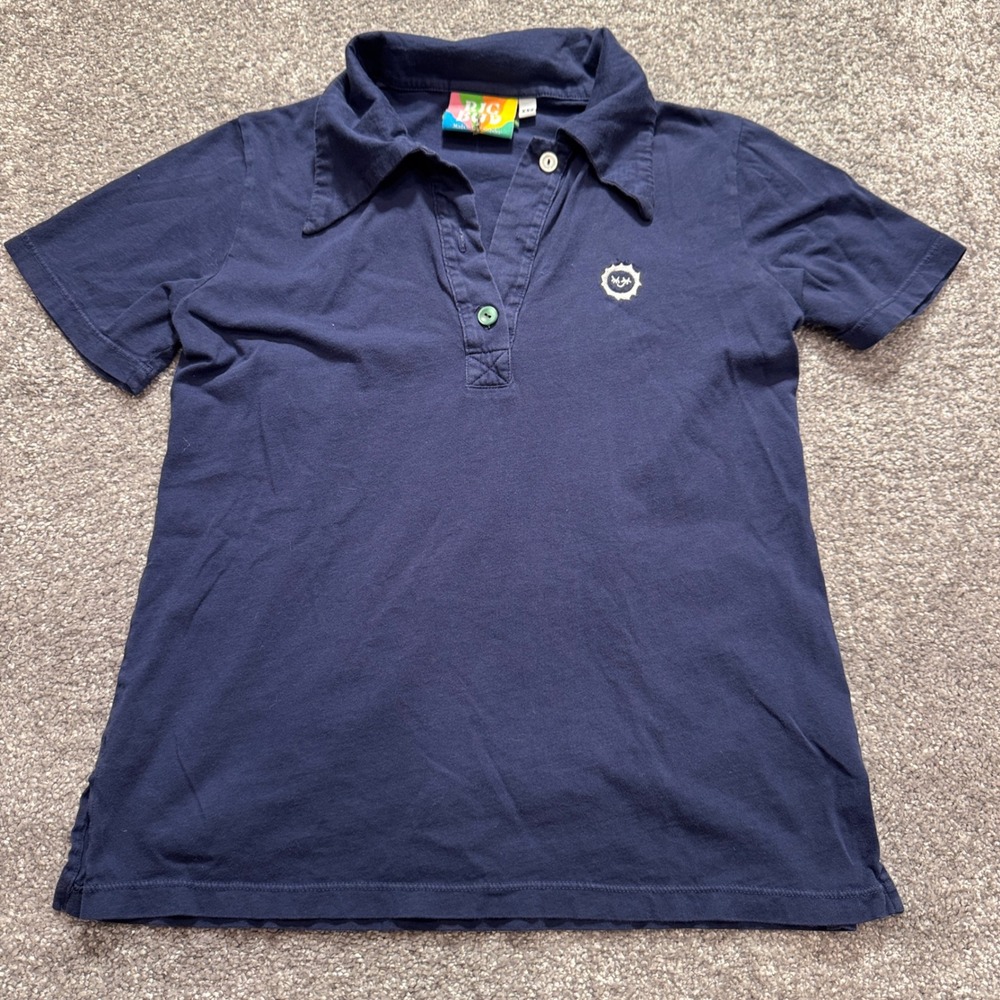 Big Bud Press Polo Shirt Womens XXS Navy Blue Cotton Retro Sun Logo Minimalist